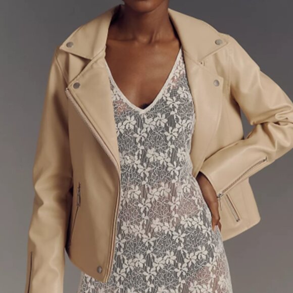 NWT $98 ANTHROPOLOGIE The Saige faux-leather moto jacket sand XS - Picture 3 of 7